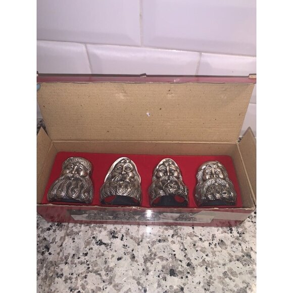Home for the Holidays Vintage Santa Sliver Metal Napkin Rings Holders Set Of 4 - Picture 3 of 9